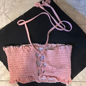 Elastic bandeau tie-up top